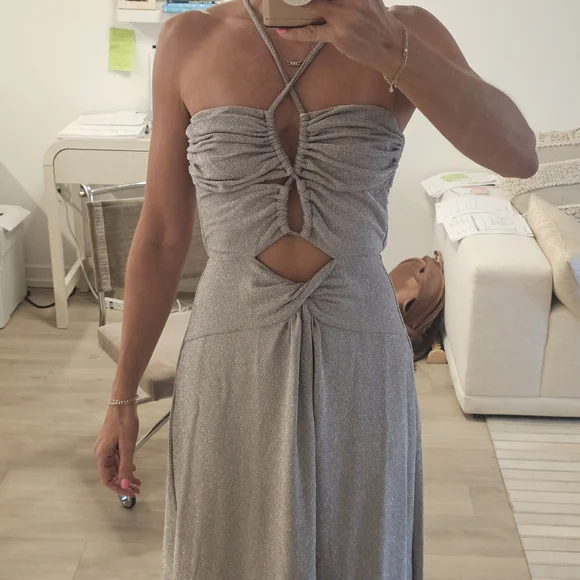 PatBO LUREX SILVER CUT OUT MAXI DRESS SZ 6 US - Picture 12 of 15